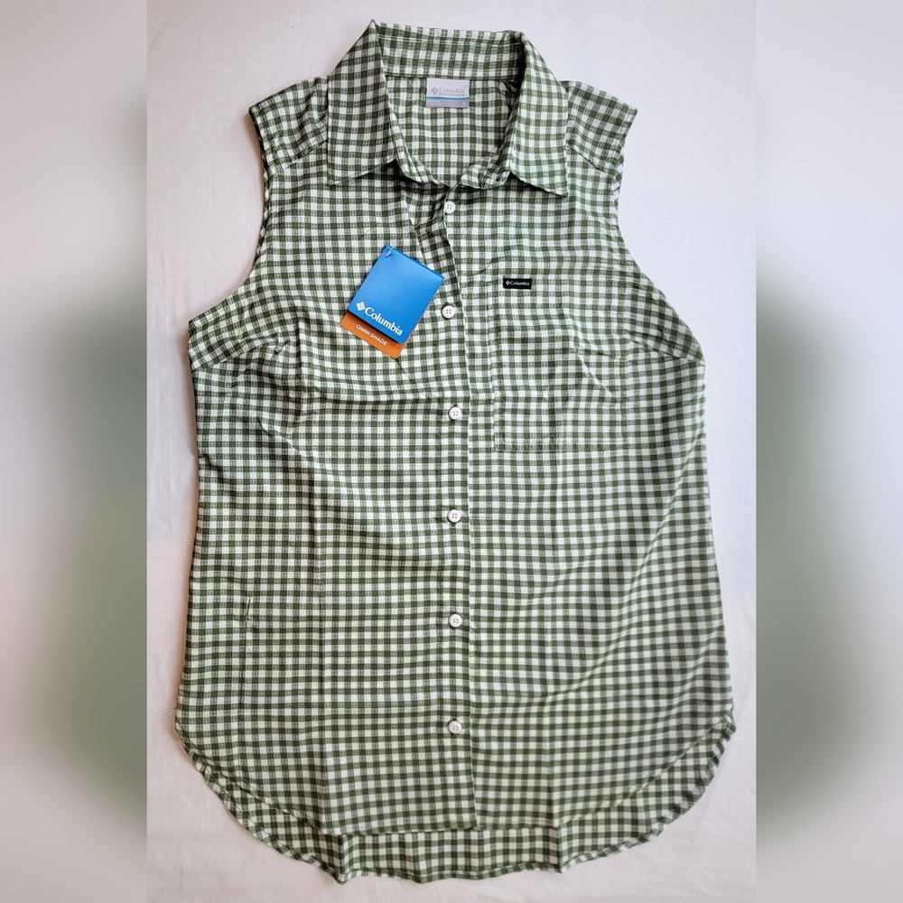 COLUMBIA Anytime Lite Sleeveless Shirt - Green Gingham - Size S (NWT) - Picture 10 of 15